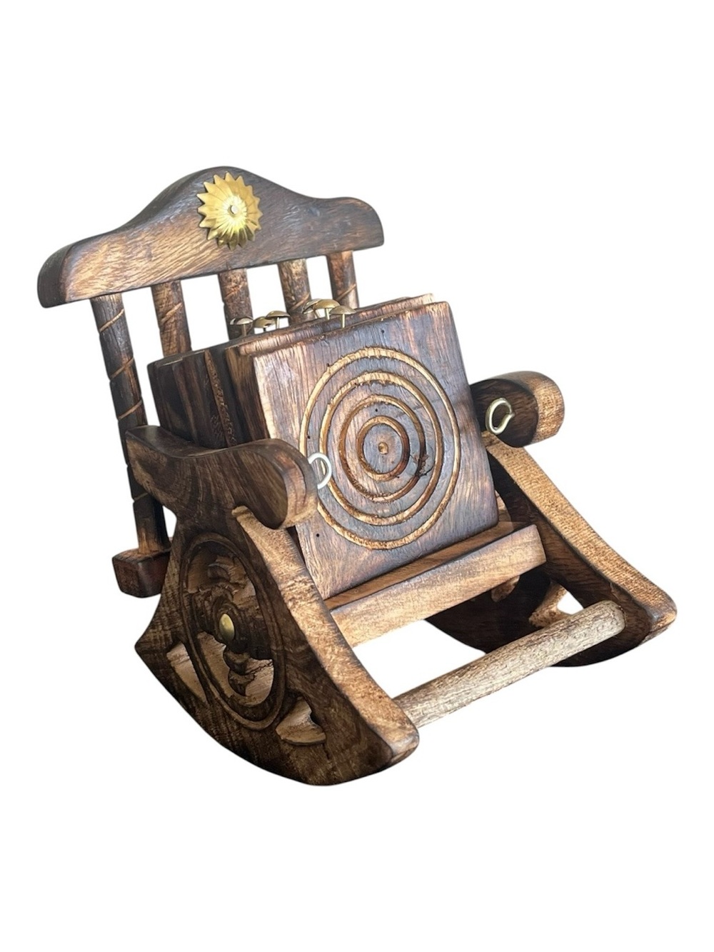Wooden Antique Style Miniature Chair Shape Tea Coffee Hot Cold Coaster Set Of 6